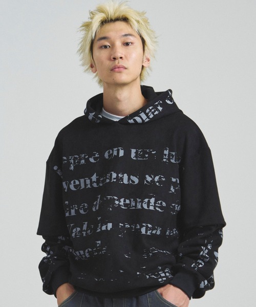 GALLIS ADDICTION（ガリスアディクション）の「GA SUEDE LAYERED LOGO HOODIE（パーカー・メンズ・ブラック/アイボリー・L/M）」の20枚目の写真