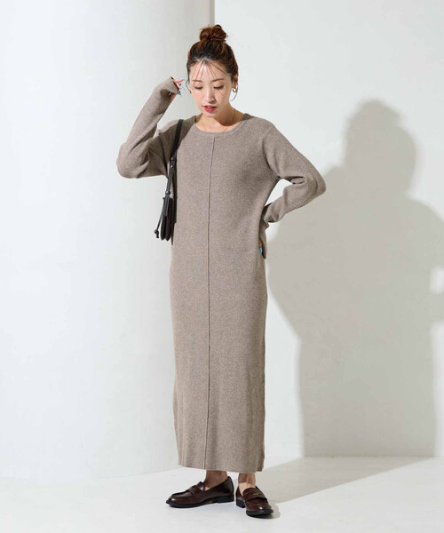 FREAK'S STORE(フリークスストア)の「限定展開 吸湿発熱 ニットワンピース(ワンピース・レディース・グレー/オリーブ/ブラック/ブラウン/ベージュ・SMALL/MEDIUM)」の4枚目の写真