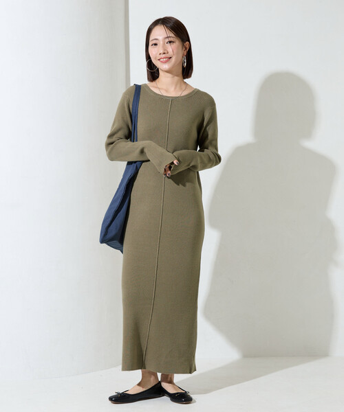 AKRIS アクリス　カーキ　ウールニットワンピース 限定展開 吸湿発熱 ニットワンピース（ワンピース）｜FREAK'S STORE