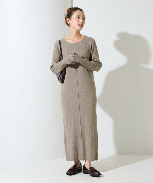 FREAK'S STORE(フリークスストア)の「限定展開 吸湿発熱 ニットワンピース(ワンピース・レディース・グレー/オリーブ/ブラック/ブラウン/ベージュ・SMALL/MEDIUM)」の12枚目の写真
