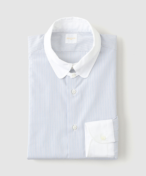 新品タグ付✨CONFFECT EDIFICE シャツ　オーバーサイズ　グレー　L D.ROUND TAB クレリック ストライプ（シャツ/ブラウス）｜EDIFICE