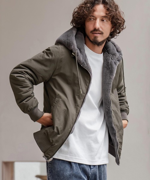 CAMBIO(カンビオ)の「mj11214-ファー×ナイロンリバーシブルブルゾン(ブルゾン・メンズ・ブラック×ブラック/チャコール・M/L/XL)」の2枚目の写真