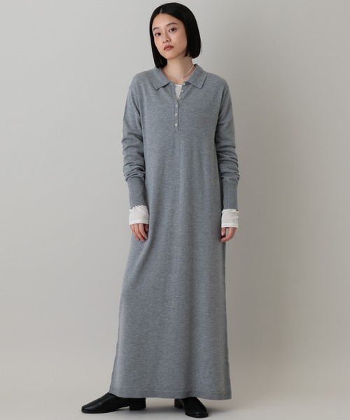 A part by(アパートバイ)の「ポロニットワンピース(ワンピース・レディース・ブラック/チャコールグレー/ボルドー/ライトグレー/ブルー・FREE)」の4枚目の写真