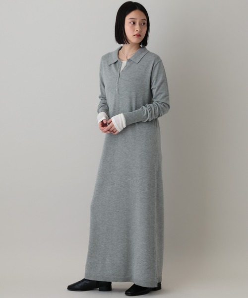 A part by(アパートバイ)の「ポロニットワンピース(ワンピース・レディース・ブラック/チャコールグレー/ボルドー/ライトグレー/ブルー・FREE)」の6枚目の写真