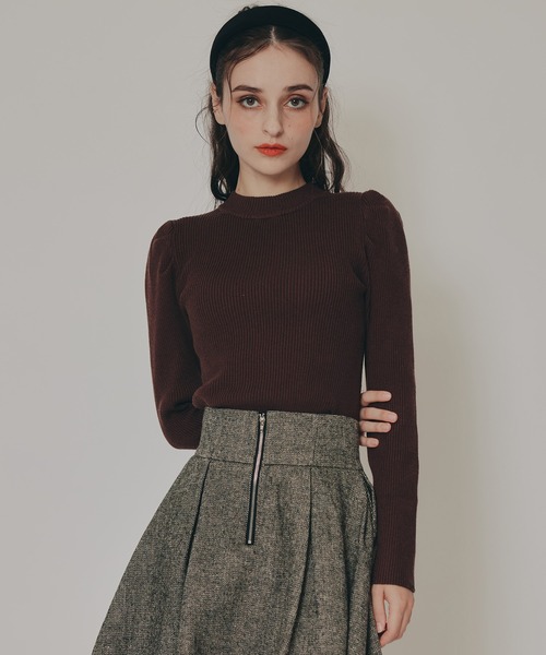 REDYAZEL（レディアゼル）の「パワショルボトルネックニットトップス（ニット/セーター・レディース・ブラック/ホワイト/レッド/ブラウン・FREE）」の3枚目の写真