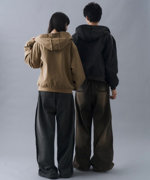 Aged Duck Cropped Double-Zip Hoodie / エイジドダッククロップド