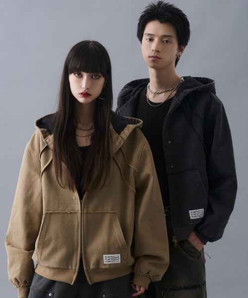 PLAN To（プラントゥ）の「Aged Duck Cropped Double-Zip Hoodie / エイジドダッククロップドダブルジップパーカー（パーカー・メンズ・ベージュ/ブラック・LARGE/MEDIUM/SMALL）」の18枚目の写真