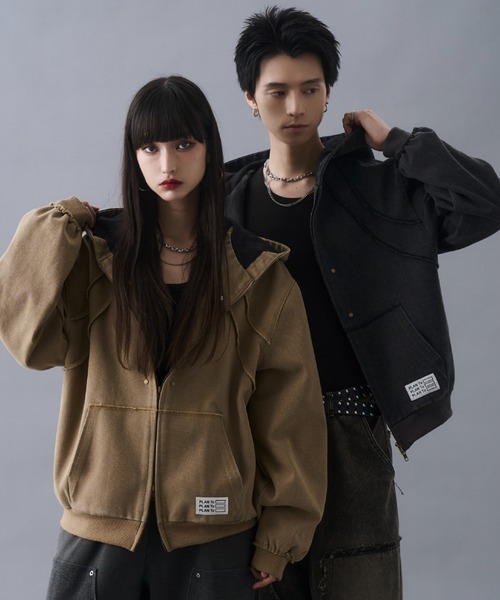PLAN To（プラントゥ）の「Aged Duck Cropped Double-Zip Hoodie