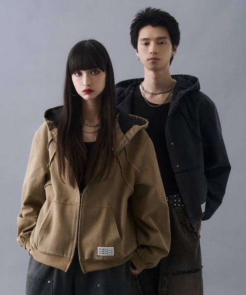 PLAN To（プラントゥ）の「Aged Duck Cropped Double-Zip Hoodie / エイジドダッククロップドダブルジップパーカー（パーカー・メンズ・ベージュ/ブラック・LARGE/MEDIUM/SMALL）」の21枚目の写真