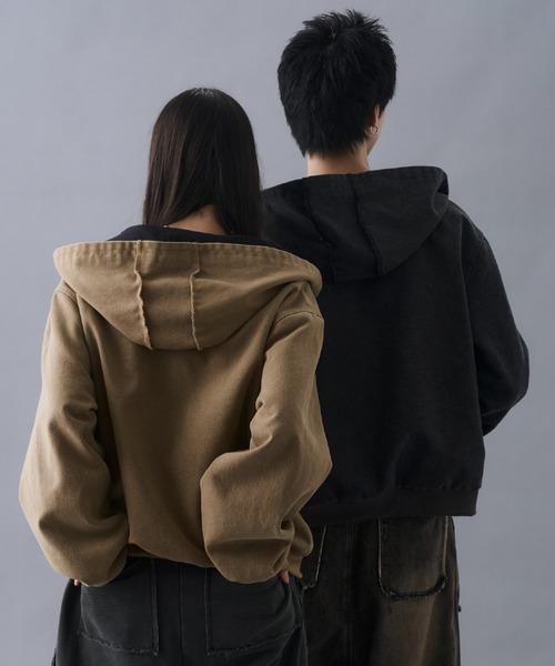 セール】Aged Duck Cropped Double-Zip Hoodie / エイジドダック