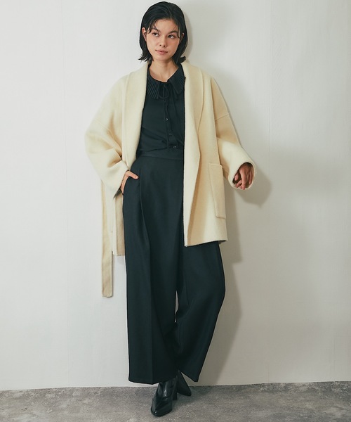 SMILE ORCHID(スマイルオーキッド)の「丸襟ミドル丈ウールコート(チェスターコート・レディース・アイボリー/ブラック・M)」の14枚目の写真