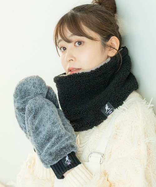KANGOL(カンゴール)の「ストラップ紐付きファーミトングローブ(手袋・レディース・グレイッシュベージュ/ブラックミックス/オレンジ系その他/チャコールグレー/オフホワイト・FREE)」の8枚目の写真