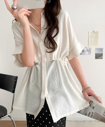 classicalelf（クラシカルエルフ）の「軽やかなシアー素材で、きちんと感と抜け感を両立♪シャツカラーウエストドロストチュニック（シャツ/ブラウス）」