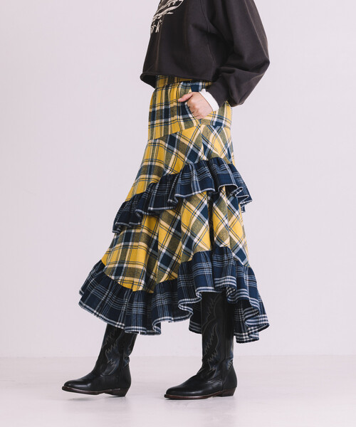 Freada/フリーダ ネルチェック アシメ フリルスカート（スカート