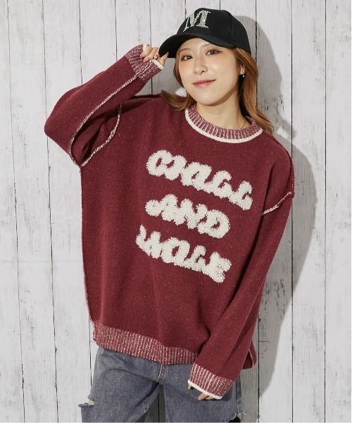 GORGE（ゴージ）の「《ロゴサガラ×バイカラーデザイン》レディース ニットプルオーバー 秋冬（ニット/セーター・レディース・アイボリー/ボルドー/ネイビー・F）」の5枚目の写真