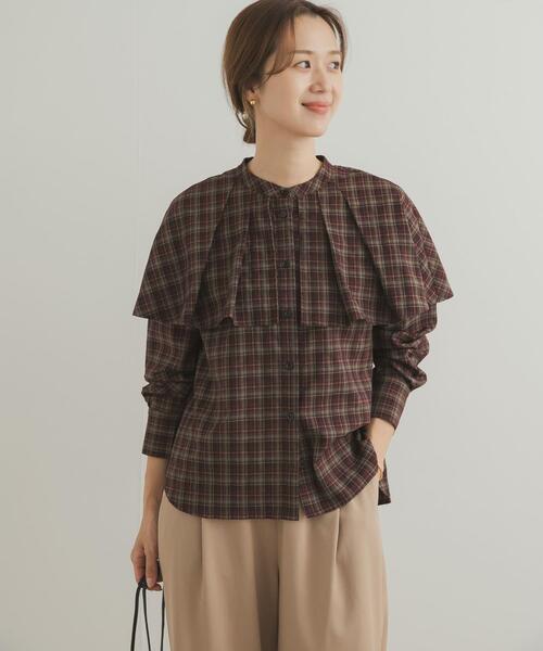 URBAN RESEARCH DOORS（アーバンリサーチドアーズ）の「チェックケープフリルブラウス（シャツ/ブラウス・レディース・ブラック/ブラウン・MEDIUM）」の3枚目の写真