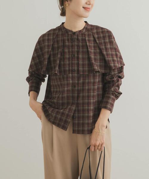 URBAN RESEARCH DOORS（アーバンリサーチドアーズ）の「チェックケープフリルブラウス（シャツ/ブラウス・レディース・ブラック/ブラウン・MEDIUM）」の4枚目の写真