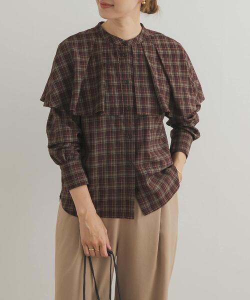 URBAN RESEARCH DOORS（アーバンリサーチドアーズ）の「チェックケープフリルブラウス（シャツ/ブラウス・レディース・ブラック/ブラウン・MEDIUM）」の5枚目の写真