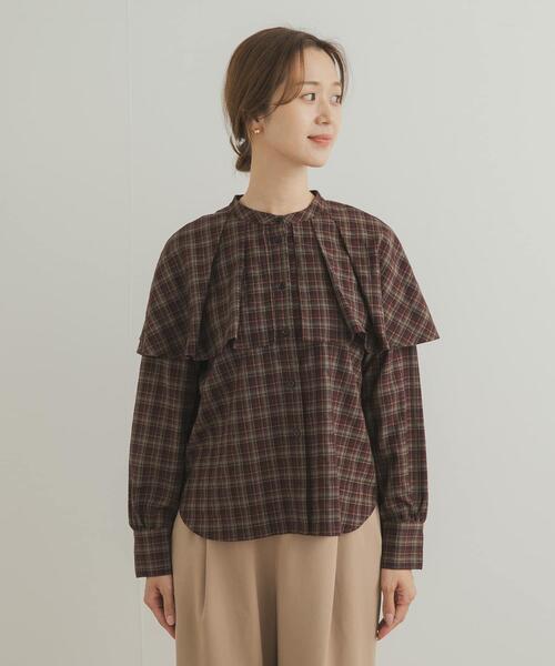 URBAN RESEARCH DOORS（アーバンリサーチドアーズ）の「チェックケープフリルブラウス（シャツ/ブラウス・レディース・ブラック/ブラウン・MEDIUM）」の10枚目の写真