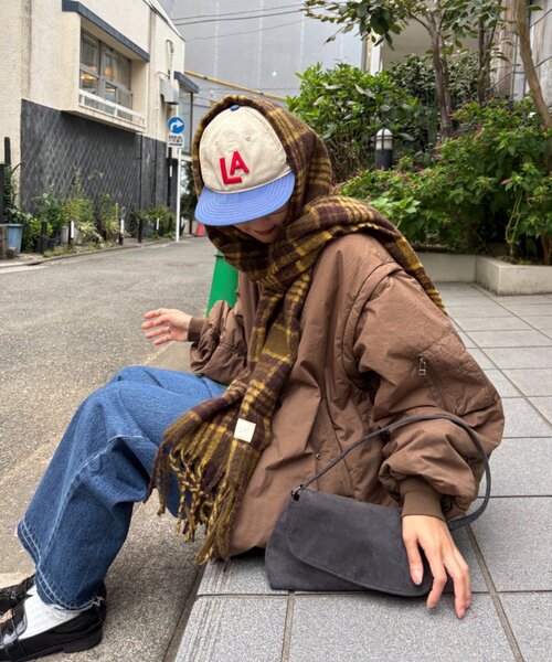 CIAOPANIC TYPY(チャオパニックティピー)の「【UNISEX】チェック柄フリンジマフラー(マフラー・レディース・ブルー/イエロー/オレンジ/ミント・ONE SIZE)」の10枚目の写真