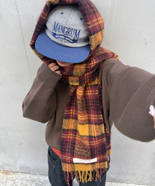 CIAOPANIC TYPY(チャオパニックティピー)の「【UNISEX】チェック柄フリンジマフラー(マフラー・レディース・ブルー/イエロー/オレンジ/ミント・ONE SIZE)」の13枚目の写真