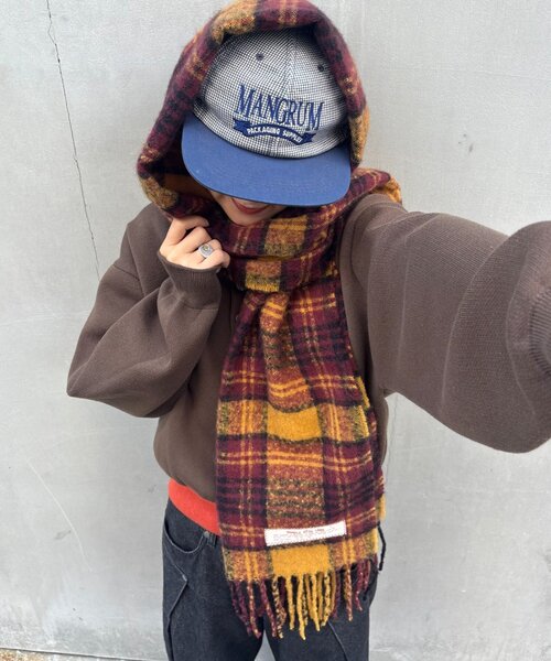 CIAOPANIC TYPY(チャオパニックティピー)の「【UNISEX】チェック柄フリンジマフラー(マフラー・レディース・ブルー/イエロー/オレンジ/ミント・ONE SIZE)」の14枚目の写真