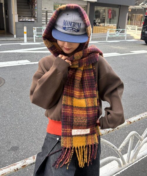 多色チェック柄フリンジマフラー セール】【UNISEX】チェック柄フリンジマフラー（マフラー