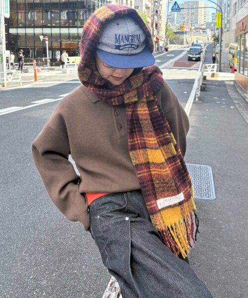 CIAOPANIC TYPY(チャオパニックティピー)の「【UNISEX】チェック柄フリンジマフラー(マフラー・レディース・ブルー/イエロー/オレンジ/ミント・ONE SIZE)」の17枚目の写真