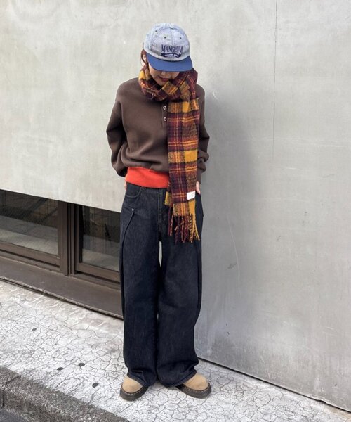 CIAOPANIC TYPY(チャオパニックティピー)の「【UNISEX】チェック柄フリンジマフラー(マフラー・レディース・ブルー/イエロー/オレンジ/ミント・ONE SIZE)」の18枚目の写真