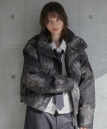 【Spielio】Vintage like high neck padded jacket / ヴィンテージライク合皮ハイネック中綿ジャケット
