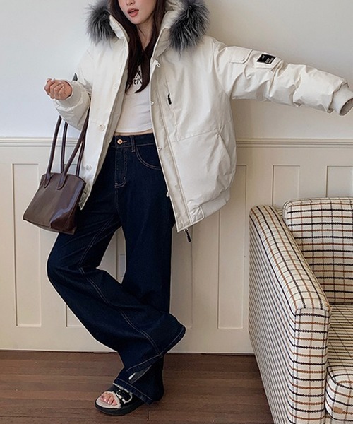 LAFFMO（ラフモ）の「ファーフード付き中綿ジャケット（ダウンジャケット/コート・レディース・ブラウン/オフホワイト/ブラック・S/M/L/XL）」の7枚目の写真