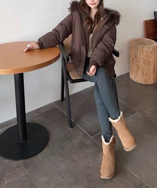 LAFFMO（ラフモ）の「ファーフード付き中綿ジャケット（ダウンジャケット/コート・レディース・ブラウン/オフホワイト/ブラック・S/M/L/XL）」の12枚目の写真