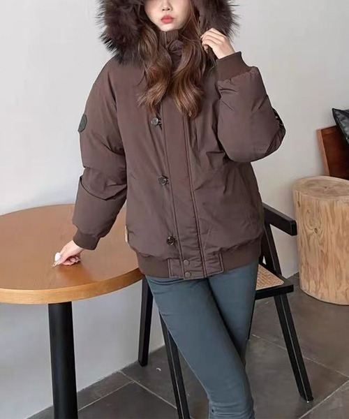 LAFFMO（ラフモ）の「ファーフード付き中綿ジャケット（ダウンジャケット/コート・レディース・ブラウン/オフホワイト/ブラック・S/M/L/XL）」の11枚目の写真