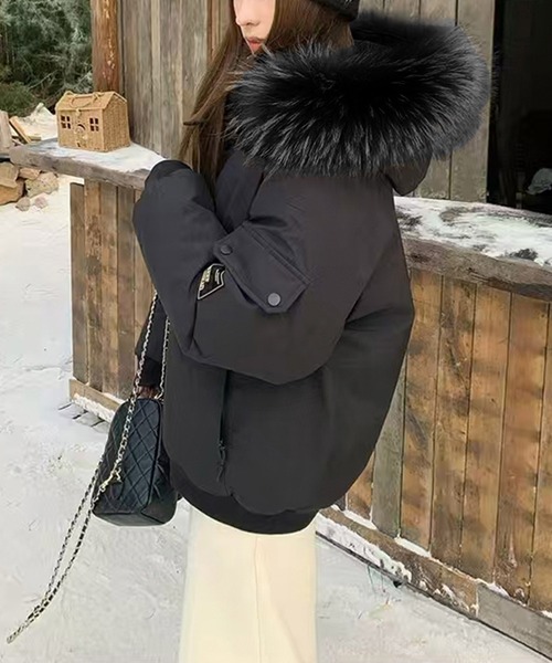 LAFFMO（ラフモ）の「ファーフード付き中綿ジャケット（ダウンジャケット/コート・レディース・ブラウン/オフホワイト/ブラック・S/M/L/XL）」の16枚目の写真