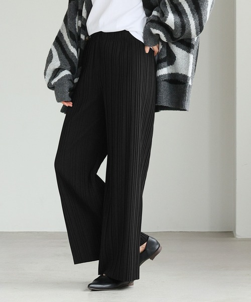 セール】[簡単切るだけ裾上げセルフカットOK！]ランダムプリーツパンツ