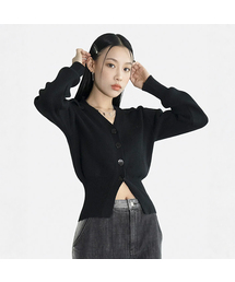 Balloon Ribbed Cardigan BLACK
