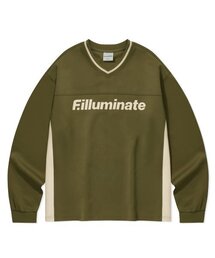 FILLUMINATE（フィルミネイト）の「Divide Mesh V-Neck Long Sleeve-Khaki（Tシャツ/カットソー・メンズ）」
