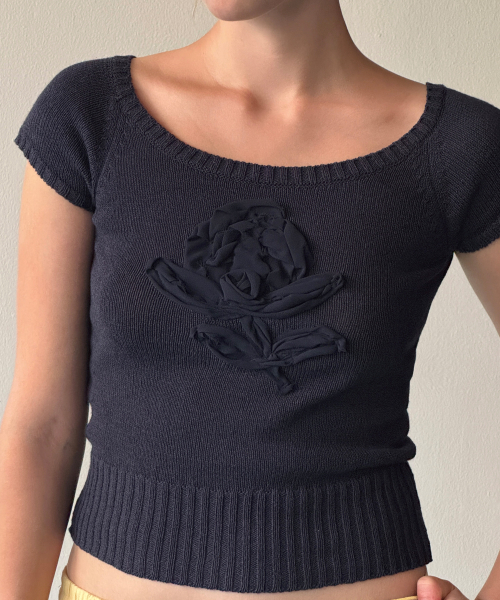 SINOON（シヌーン）の「[クォン・ウンビ着用] フラワーラグランニット (ネイビー)（Tシャツ/カットソー・レディース・ネイビー・FREE）」の3枚目の写真