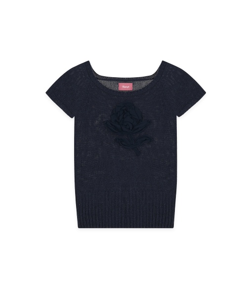 SINOON（シヌーン）の「[クォン・ウンビ着用] フラワーラグランニット (ネイビー)（Tシャツ/カットソー・レディース・ネイビー・FREE）」の4枚目の写真