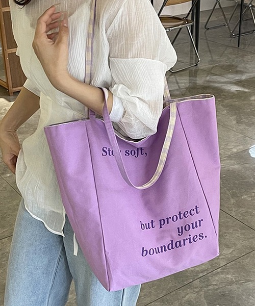 c.u.l（シーユーエル）の「リバーシブル A4サイズ可 大容量 ギンガムチェック ショルダー トートバッグ cula1348（トートバッグ・レディース・グリーン/パープル・FREE）」の2枚目の写真