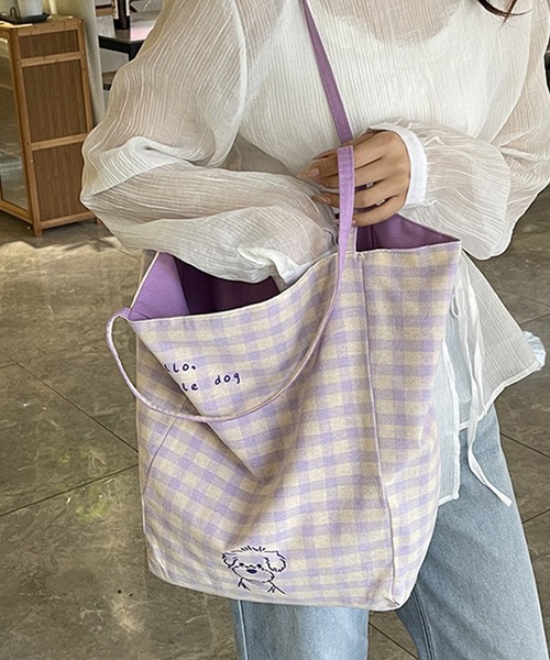 c.u.l（シーユーエル）の「リバーシブル A4サイズ可 大容量 ギンガムチェック ショルダー トートバッグ cula1348（トートバッグ・レディース・グリーン/パープル・FREE）」の5枚目の写真