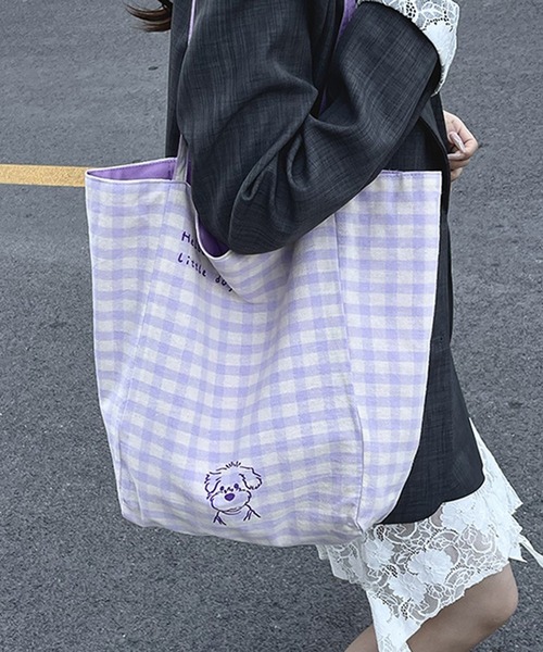 c.u.l（シーユーエル）の「リバーシブル A4サイズ可 大容量 ギンガムチェック ショルダー トートバッグ cula1348（トートバッグ・レディース・グリーン/パープル・FREE）」の8枚目の写真
