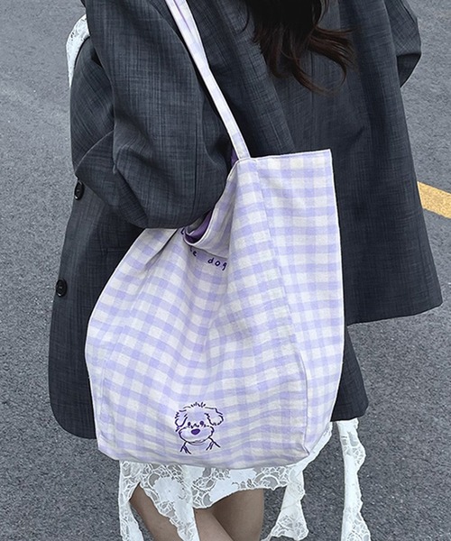 c.u.l（シーユーエル）の「リバーシブル A4サイズ可 大容量 ギンガムチェック ショルダー トートバッグ cula1348（トートバッグ・レディース・グリーン/パープル・FREE）」の10枚目の写真