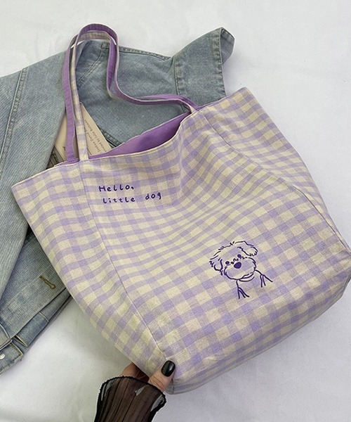 c.u.l（シーユーエル）の「リバーシブル A4サイズ可 大容量 ギンガムチェック ショルダー トートバッグ cula1348（トートバッグ・レディース・グリーン/パープル・FREE）」の11枚目の写真