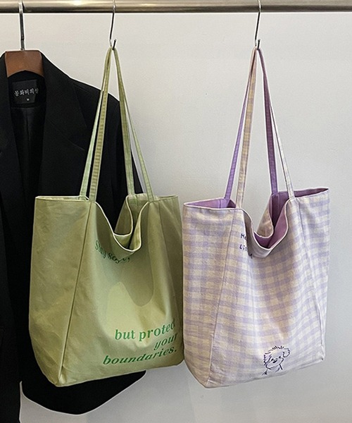 c.u.l（シーユーエル）の「リバーシブル A4サイズ可 大容量 ギンガムチェック ショルダー トートバッグ cula1348（トートバッグ・レディース・グリーン/パープル・FREE）」の21枚目の写真