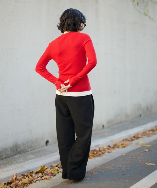 LAULEN(ローレン)の「bicolor layered knit cardigan /配色レイヤード長袖ニットカーディガン(カーディガン/ボレロ・レディース・ベージュ/ブラック/チャコールグレー/レッド・FREE)」の10枚目の写真