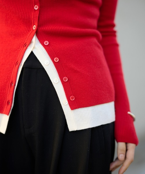 LAULEN(ローレン)の「bicolor layered knit cardigan /配色レイヤード長袖ニットカーディガン(カーディガン/ボレロ・レディース・ベージュ/ブラック/チャコールグレー/レッド・FREE)」の13枚目の写真