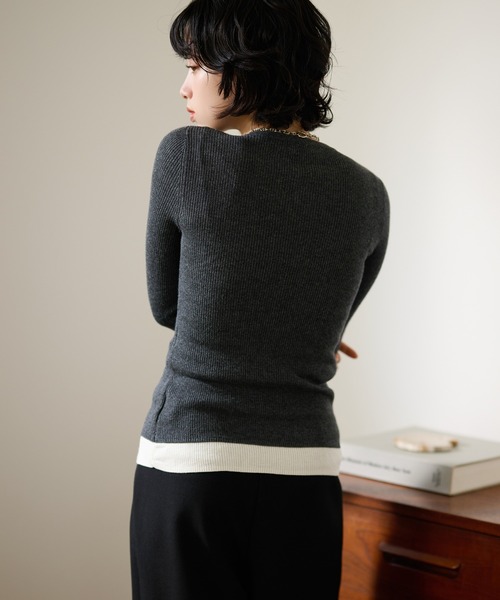 LAULEN(ローレン)の「bicolor layered knit cardigan /配色レイヤード長袖ニットカーディガン(カーディガン/ボレロ・レディース・ベージュ/ブラック/チャコールグレー/レッド・FREE)」の17枚目の写真
