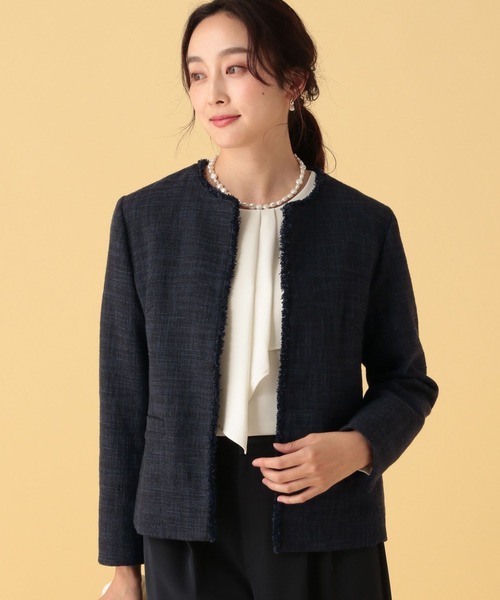 Elura（エルーラ）の「≪入卒/セレモニー/通勤≫ツイードクルージャケット/602138（ノーカラージャケット・レディース・ネイビー/ブラック・LARGE/MEDIUM）」の2枚目の写真