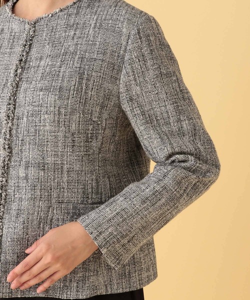 Elura（エルーラ）の「≪入卒/セレモニー/通勤≫ツイードクルージャケット/602138（ノーカラージャケット・レディース・ネイビー/ブラック・LARGE/MEDIUM）」の14枚目の写真